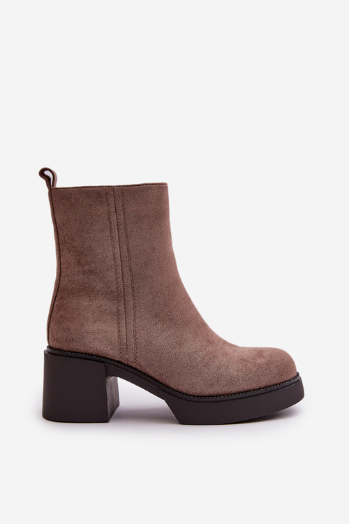 Екозамшеві жіночі ботильйони на каблуці з утепленням темно-бежевого кольору Meriluna