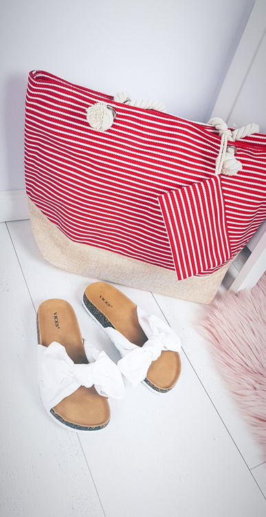 Пляжна велика жіноча сумка в червону смужку