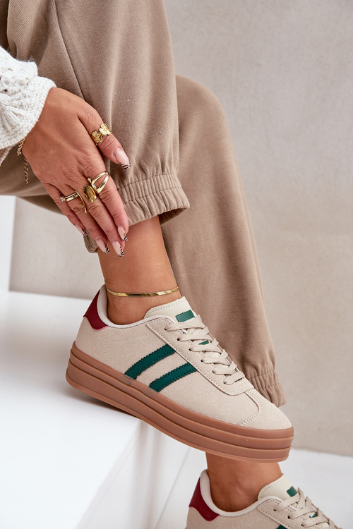 Жіночі кросівки на платформі бежево-зеленого кольору Egelia