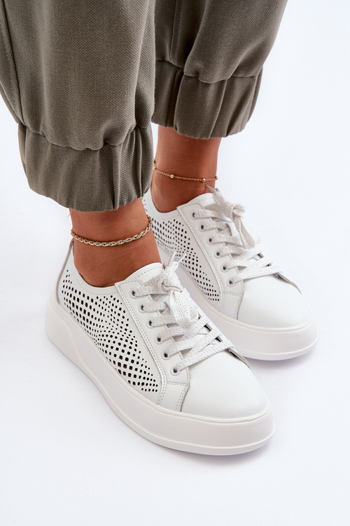 Білі жіночі шкіряні кросівки на платформі S.Barski LR505