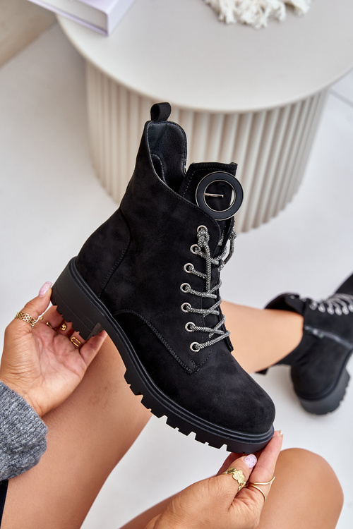 Ботильйони утеплені з декоративною шнурівкою Vinceza 16465 Black