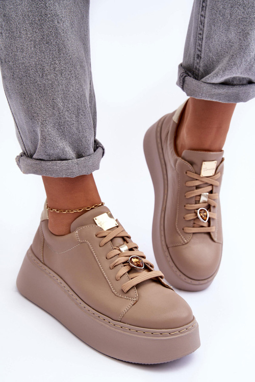 Шкіряне спортивне взуття на платформі Maciejka 06191-04 бежевий