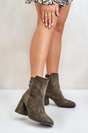 Теплі жіночі ботильйони на каблуці Еко Замшеві темно-зелені Saivia