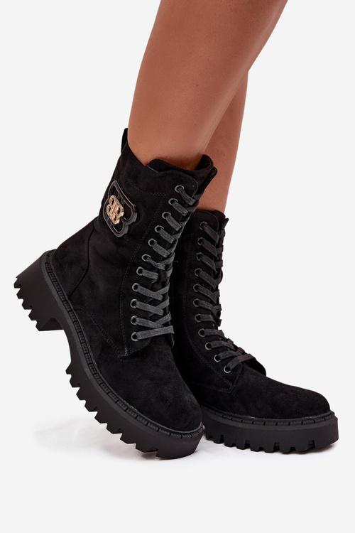 Жіночі Воркери Черевики З Оздобою Теплі Чорні Калінда