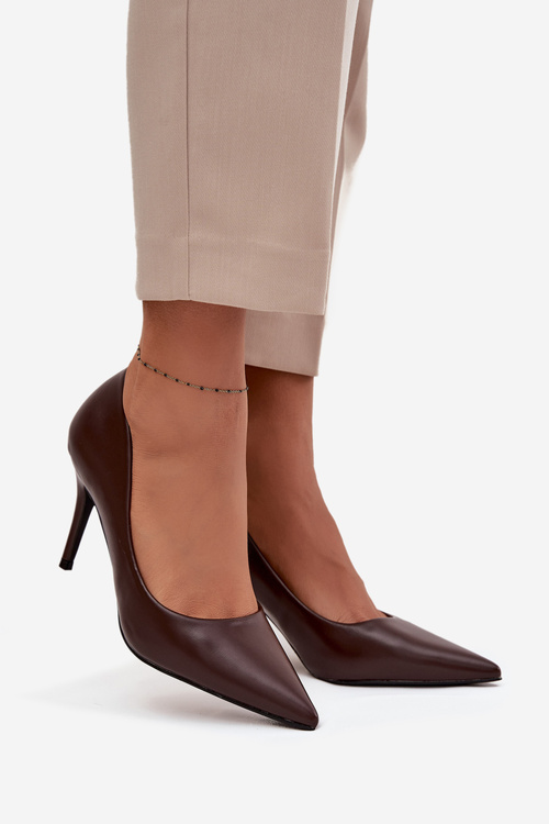 Жіночі туфлі на підборах з еко-шкіри шоколадові Sivana