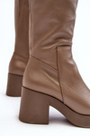 Жіночі шкіряні чоботи на масивному каблуці темно-бежеві Lemar Odennia