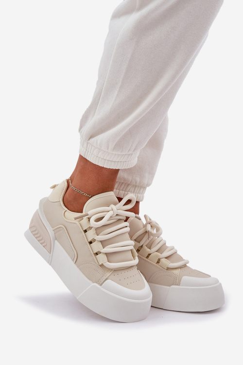 Жіночі Кросівки З Грубої Шнурівкою На Платформі Бежеві Лалома