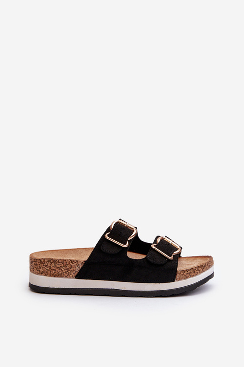 Жіночі босоніжки на платформі з пряжками зі штучної замші чорного кольору Ursila