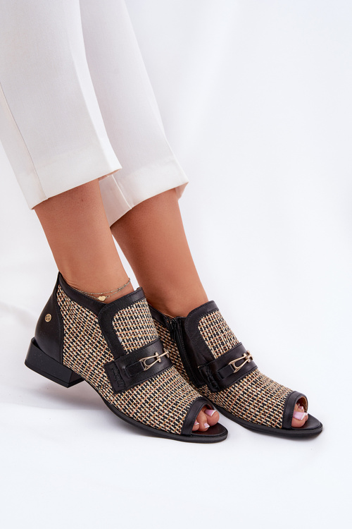 Шкіряні Жіночі Черевики З Відкритими Пальцями Maciejka Чорно-Бежеві 06934-39/00-1