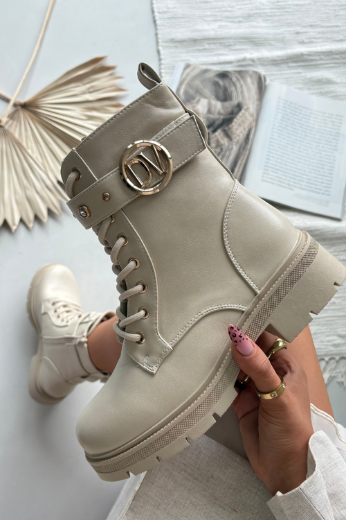 Обігріті робочі черевики для жінок з декоративним елементом бежеві Talyssa