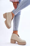 Шкіряні чоботи на масивних підборах Nicole 2795/054 Світло-бежевий