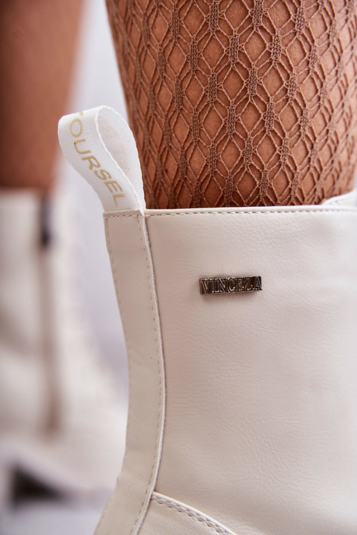 Жіночі теплі черевики на високому каблуці світло-бежеві Grethe