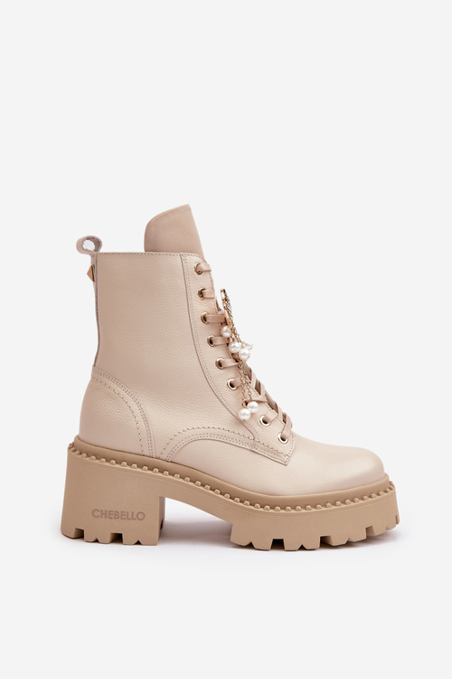 Шкіряні робочі ботильйони жіночі з метеликом, бежевий CheBello 4590