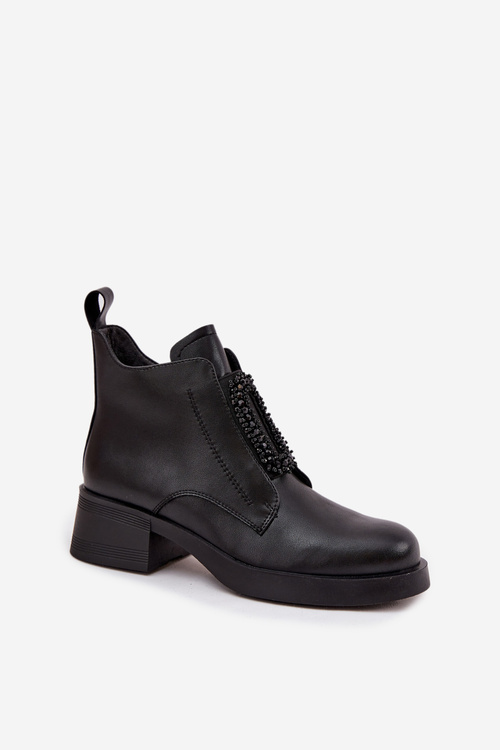 Шкіряні жіночі ботильйони на каблуці з оздобленням D і JC52-869 Чорні