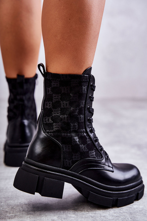 Високі жіночі чоботи на зав'язках чорні верлон