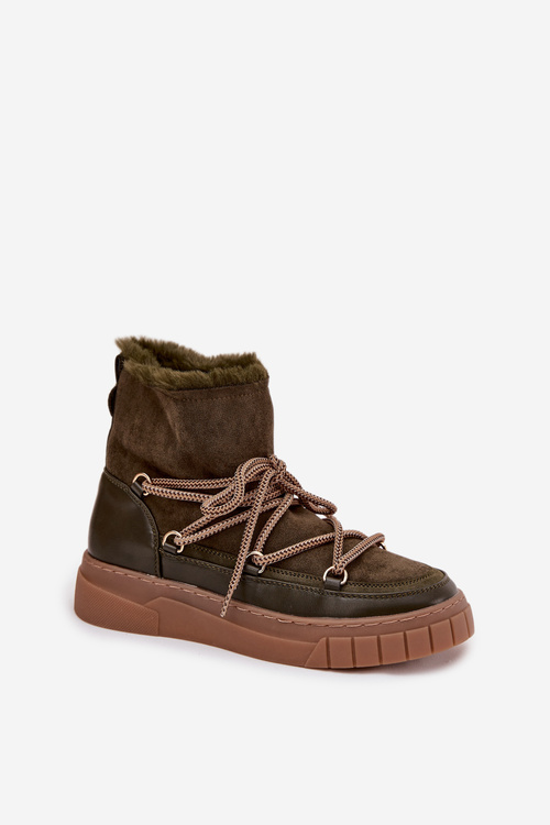 Жіночі зимові чоботи з шнурками темно-зелені Isalisse