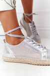 Шнуровані ажурні еспадрільї S.Barski L17704 Срібло