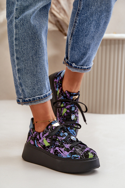 Шкіряне спортивне взуття на платформі фіолетове Maciejka 06191-05