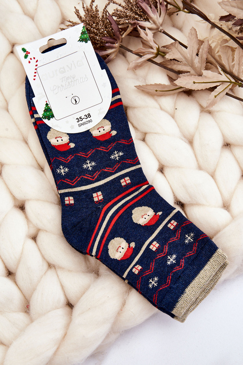 Жіночі шкарпетки з різдвяним візерунком Santa Navy Blue