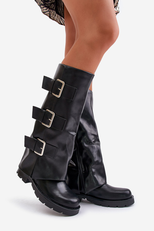 Утеплені черевики з точеним халявою та пряжками Чорні Cialetta