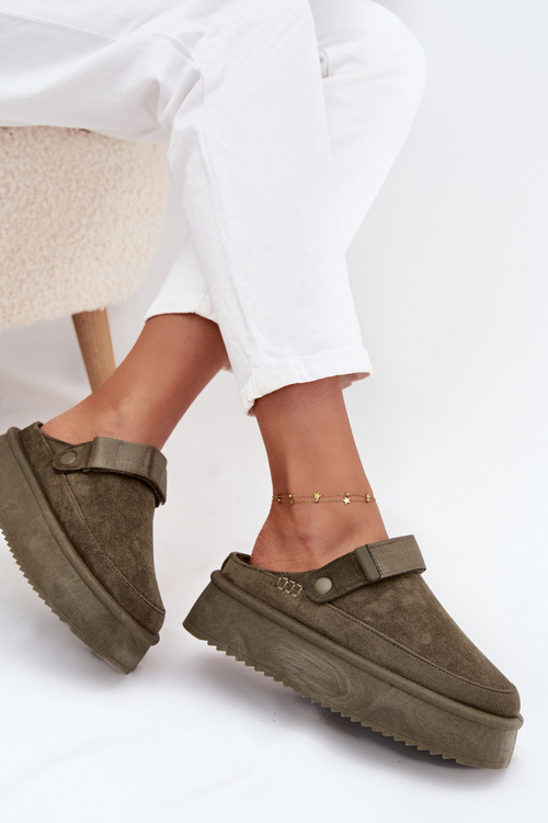 Жіночі зимові чоботи на платформі з велкро темно-зелені Jorielle