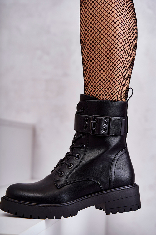 Жіночі черевики на плоскій підошві чорні Firmina