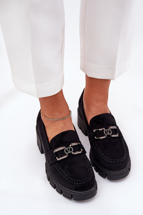 Еко Замшеві Напівчеревики Для Жінок З Декором 39921 Чорні Vinceza