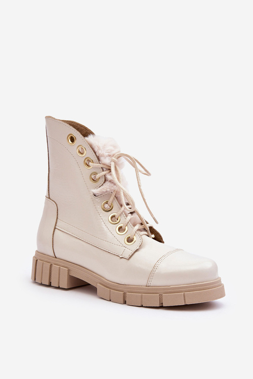 Шкіряні жіночі чоботи зі штучним хутром світло-бежеві Lewski 3296