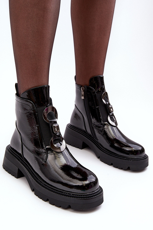 Чоботи жіночі лаковані з орнаментом чорні SBarski MR870-53