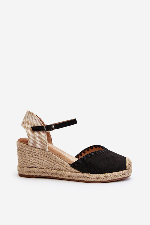 Замшеві босоніжки еспадрільї на танкетці та плетеній плетеній лінії Raylin чорного кольору
