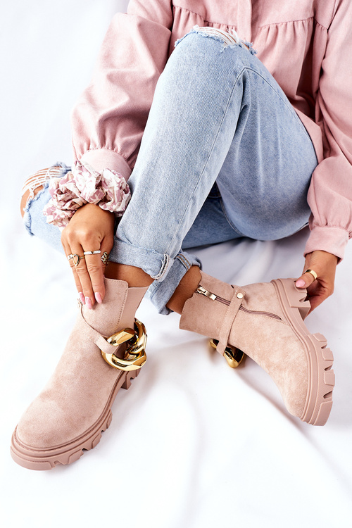 Жіночі утеплені черевики челсі бежеві Visione