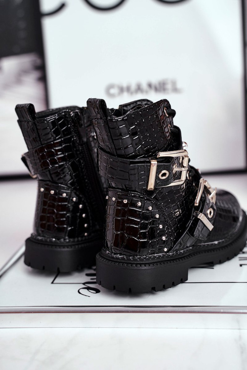 Чоботи дитячі теплі з хутром лаковані Black Mary