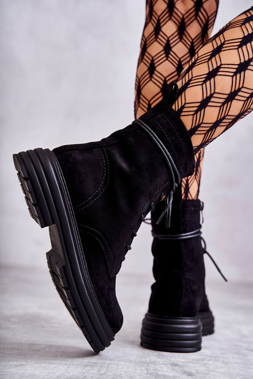 Жіночі замшеві чоботи на зав'язках чорна афра