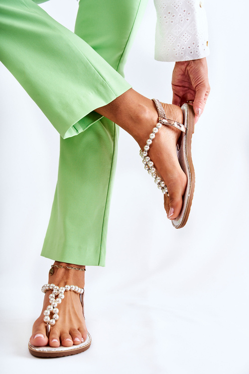 Модні Босоніжки В'єтнамки З Перлами Rose Gold Isalia