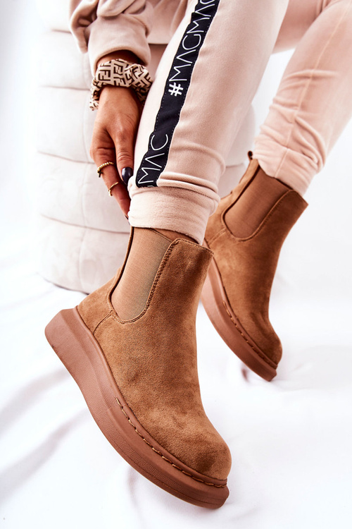 Замшеві черевики на шнурівці на платформі бежеві Marissa