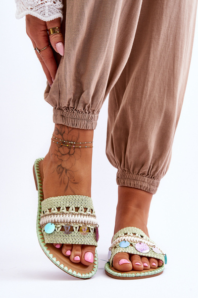 Жіночі плетені тапочки з прикрасами Green Millano