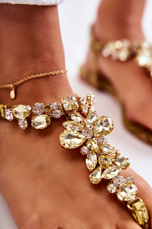 Жіночі босоніжки шльопанці з фіанітами жовтого кольору Ivanne