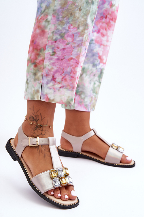 Жіночі босоніжки SBarski з камінням KV-2775-30 бежевий