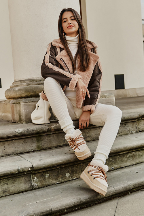 Снігові черевики на платформі з хутром D.Franklin Бежеві DFSH370011