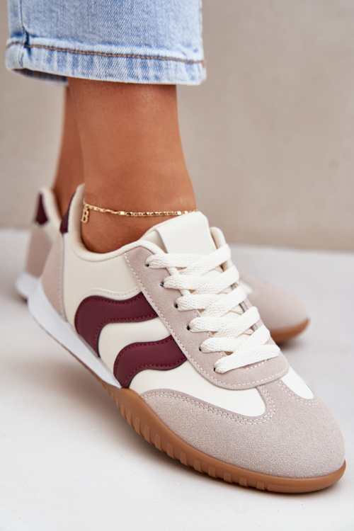 Класичні Жіночі Кросівки З Еко Шкіри Бежево-Бордові Maretina