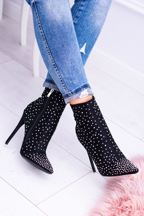 Чорні чоботи на шпильці з високою замшею і кубинським цирконієм Lu Boo