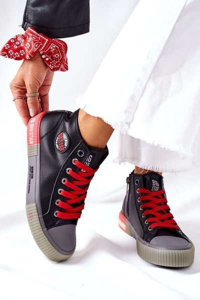 Жіночі шкіряні високі кросівки Big Star II274139 Чорні