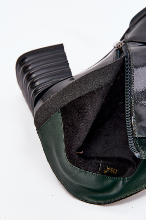 Лаковані жіночі ботильйони з натуральної шкіри на підборах DACR52696 темно-зелені