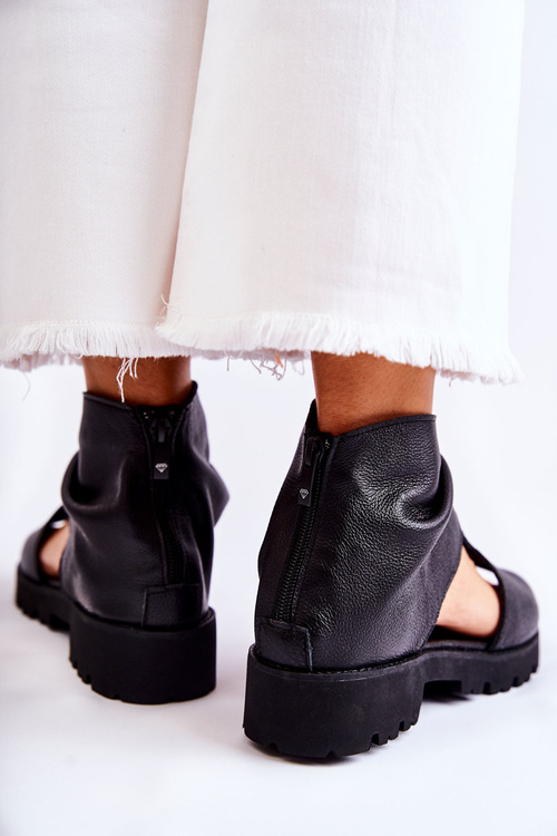 Жіночі шкіряні босоніжки на блискавці Nicole 2748 Чорні