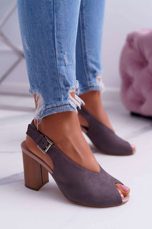 Жіночі замшеві босоніжки темно-сірі Celian