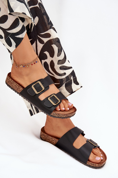 Жіночі Сандалі На Корковій Платформі З Пряжками Чорні Vesina