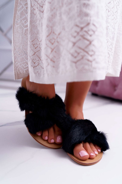 Жіночі пухнасті шльопанці Lu Boo Black