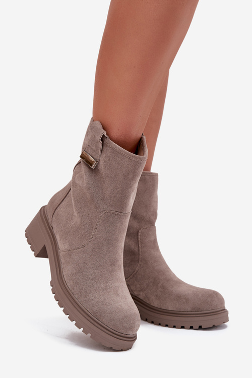 Теплі жіночі чоботи на низькому каблуці сірі Mirellea