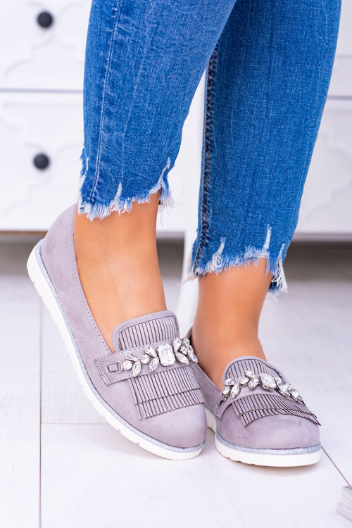 Сірі замшеві мокасини з кристалами Vivaro