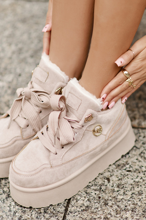 Жіночі кросівки на флісовій підкладці на платформі бежевого кольору Velarisea
